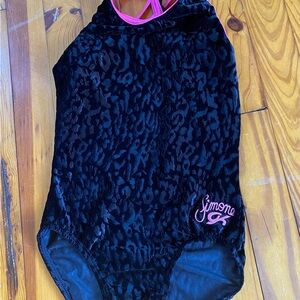 GK Simone Black and Pink Leopard Leotard Child Large